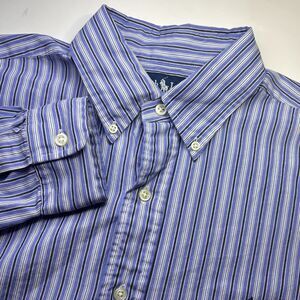 Ralph Lauren Blake Mens M Cotton Blue White Stripe Long Sleeve Button Down Shirt